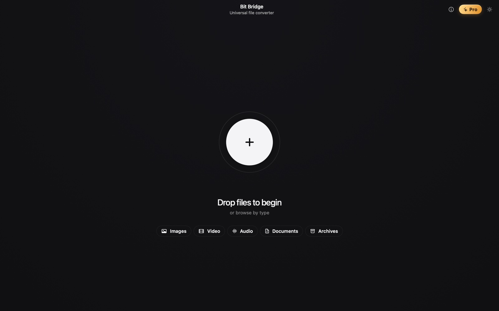 The empty drop zone in dark mode