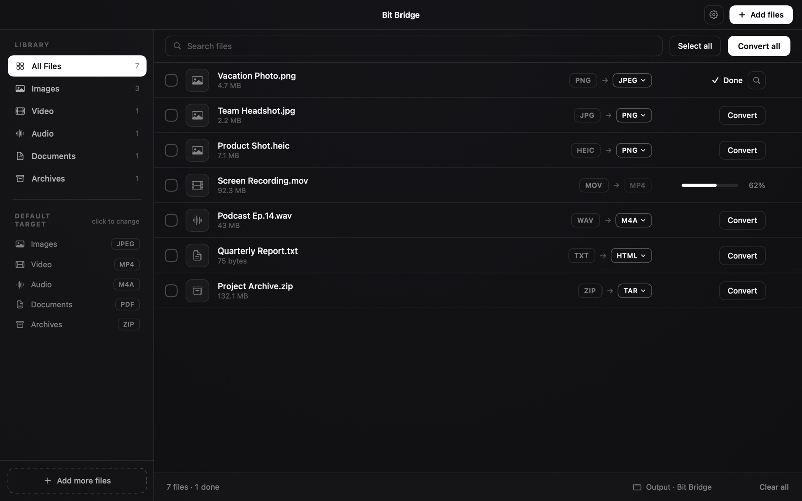 Bit Bridge converting a queue of files on macOS